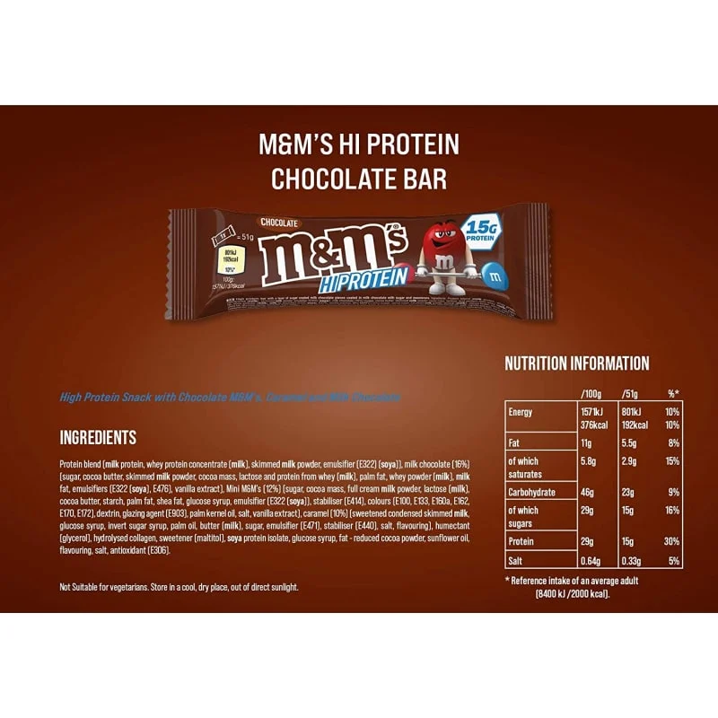 M&M’s Hi-Protein Bars Chocolate (51g) 12 Pack