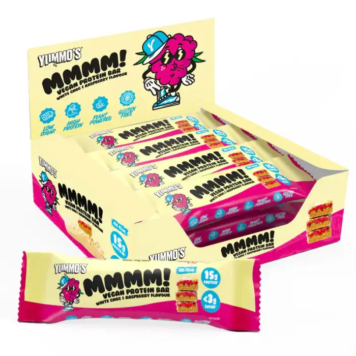 Yummo's White Chocolate and Raspberry Flavour Vegan Protein Bar 55g - Case Of 12 Multisave